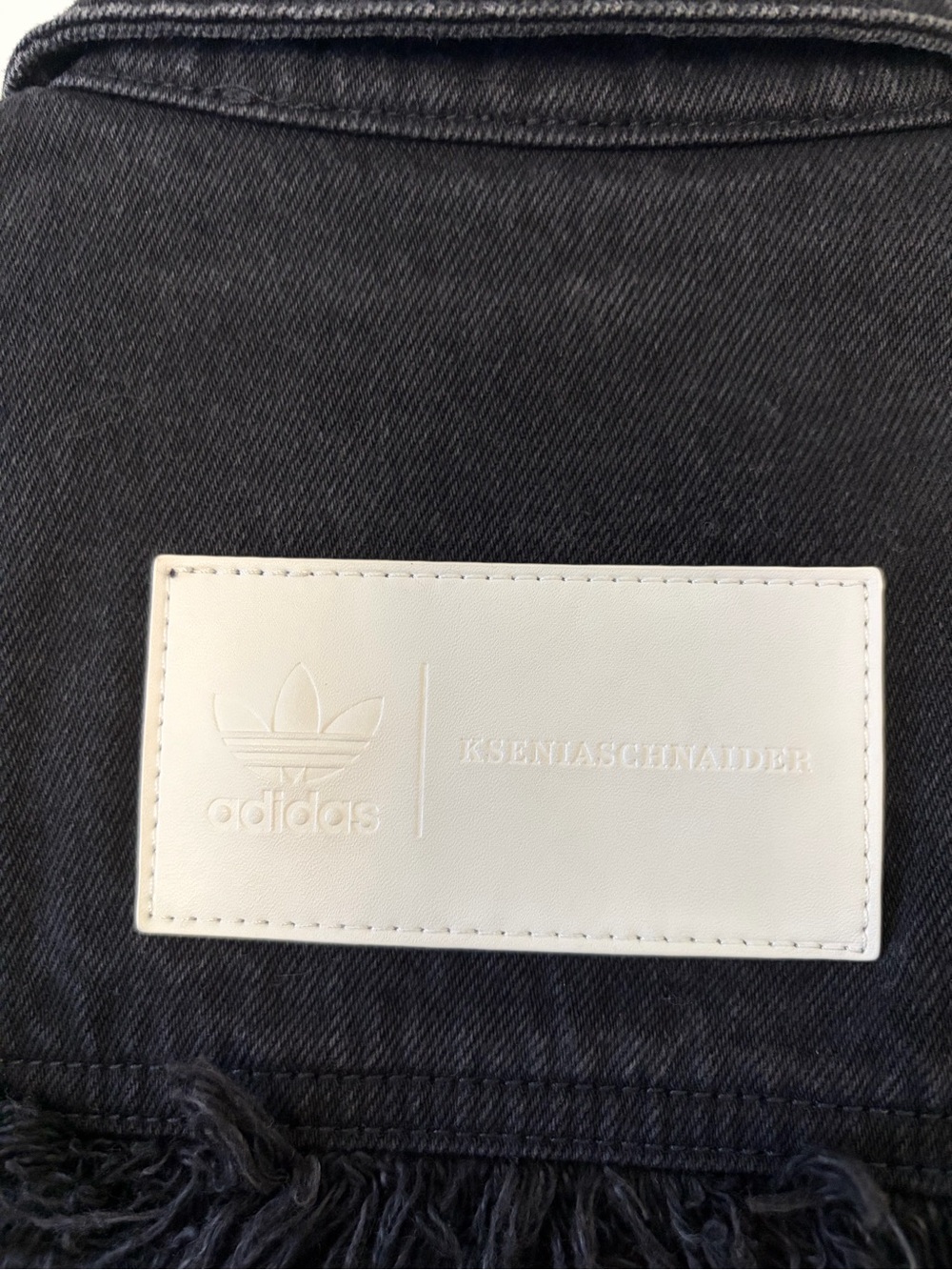 Adidas x KSENIASCHNAIDER Black Denim Fringe Shirt Dress Snap Front XL - Picture 10 of 10